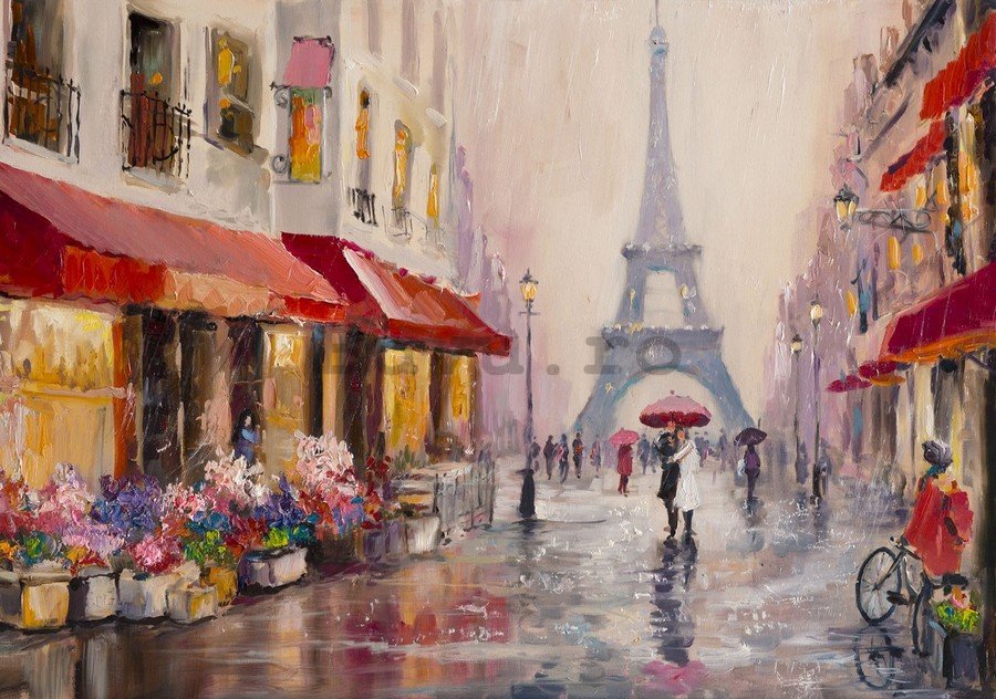Fototapet: Străduță spre Turnul lui Eiffel (pictat) - 254x368 cm