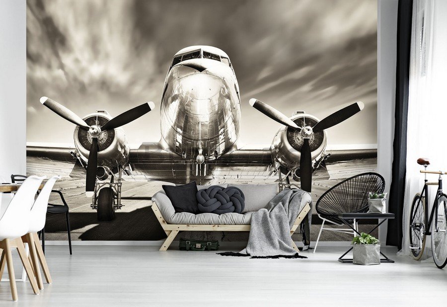 Fototapet vlies: Avion (alb-negru) - 184x254 cm