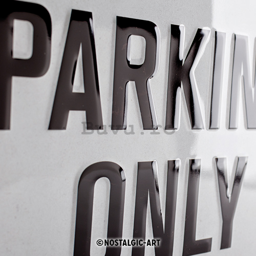Placă metalică: BMW Parking Only (alb) - 40x30 cm