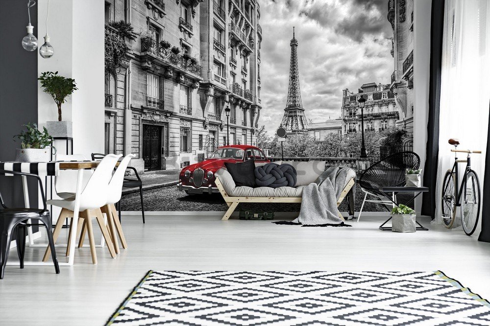 Fototapet vlies: Turnul lui Eiffel și mașina de epocă - 184x254 cm