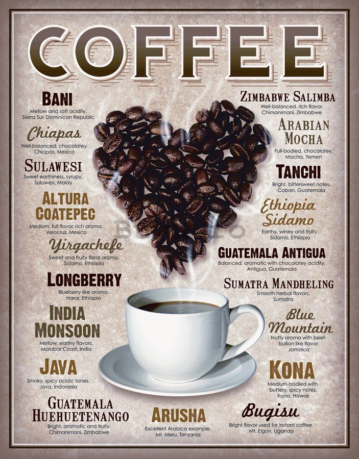 Placă metalică - Coffee (inima de cafea)
