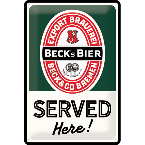 Placă metalică: Beck's Served Here! - 30x20 cm
