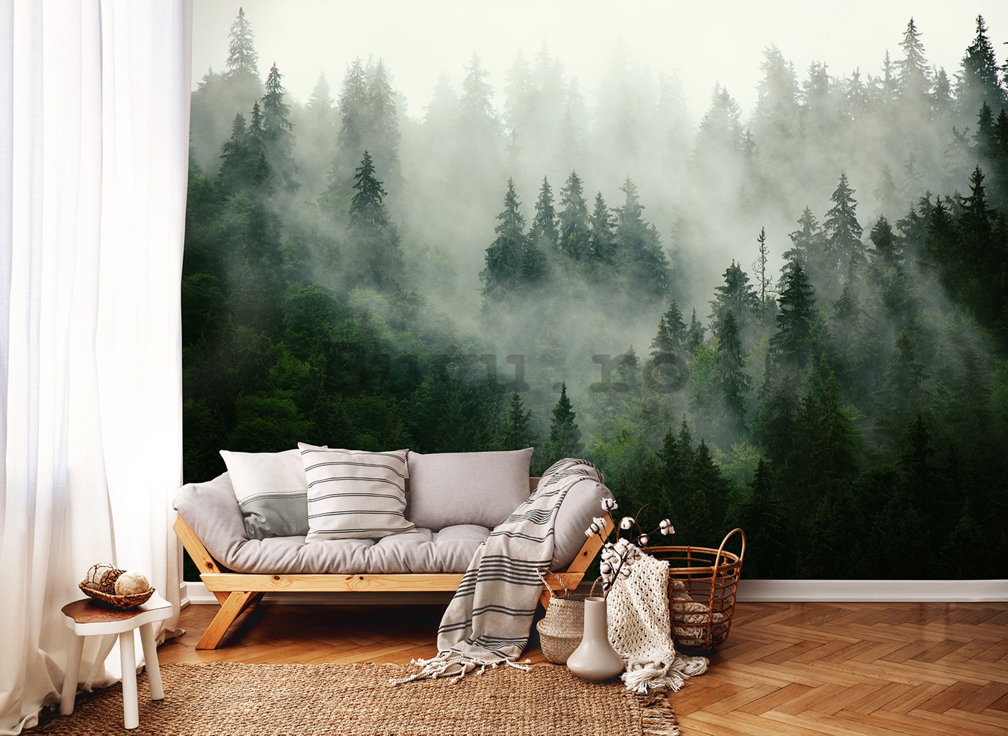 Fototapet: Ceață peste pădure (1) - 184x254 cm