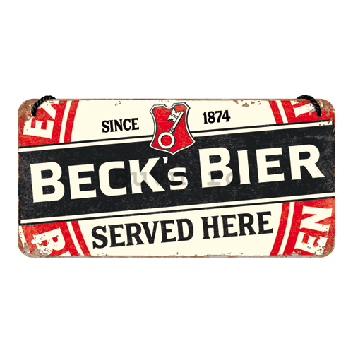Placa metalica cu snur: Beck's Label Served Here - 10x20 cm