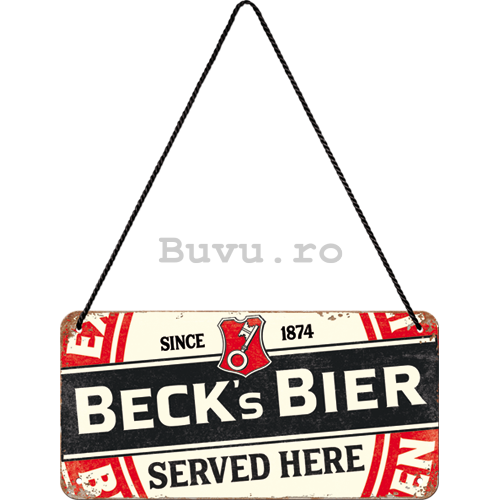 Placa metalica cu snur: Beck's Label Served Here - 10x20 cm