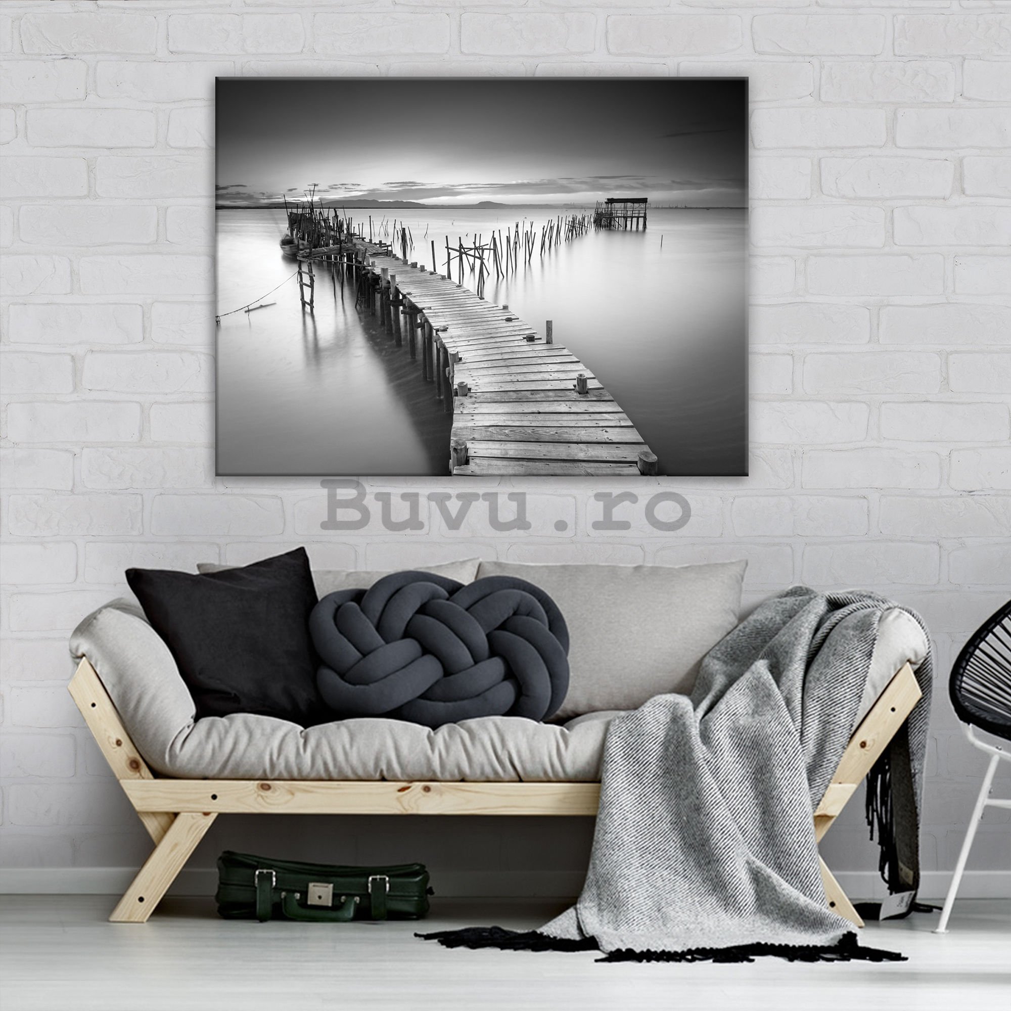 Tablou canvas: Chei de lemn (alb-negru) - 75x100 cm