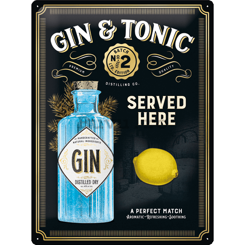Placă metalică: Gin & Tonic Served Here (Special Edition) - 40x30 cm