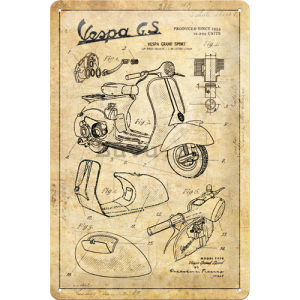 Placă metalică: Vespa GS (Parts Sketches) - 30x20 cm