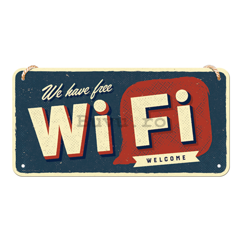 Placa metalica cu snur: Free Wi-Fi - 10x20 cm