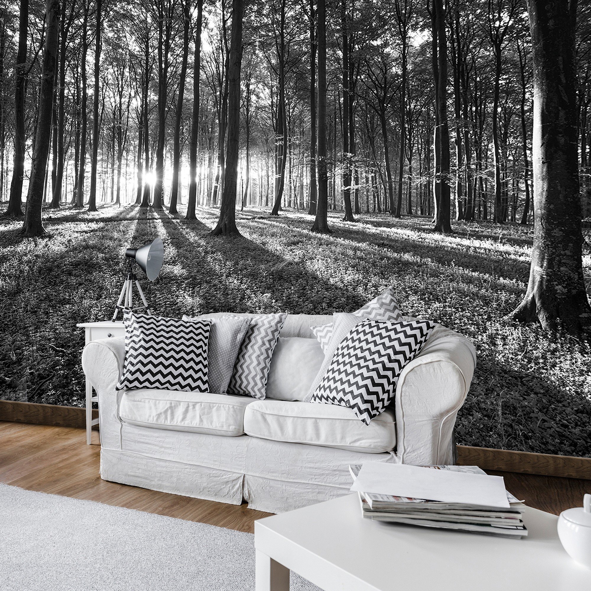 Fototapet vlies: Pădure alb negru (1) - 416x254 cm