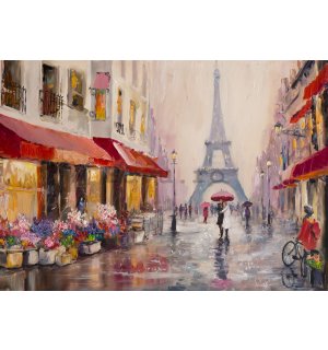 Fototapet vlies: Străduță spre Turnul lui Eiffel (pictat) - 416x254 cm