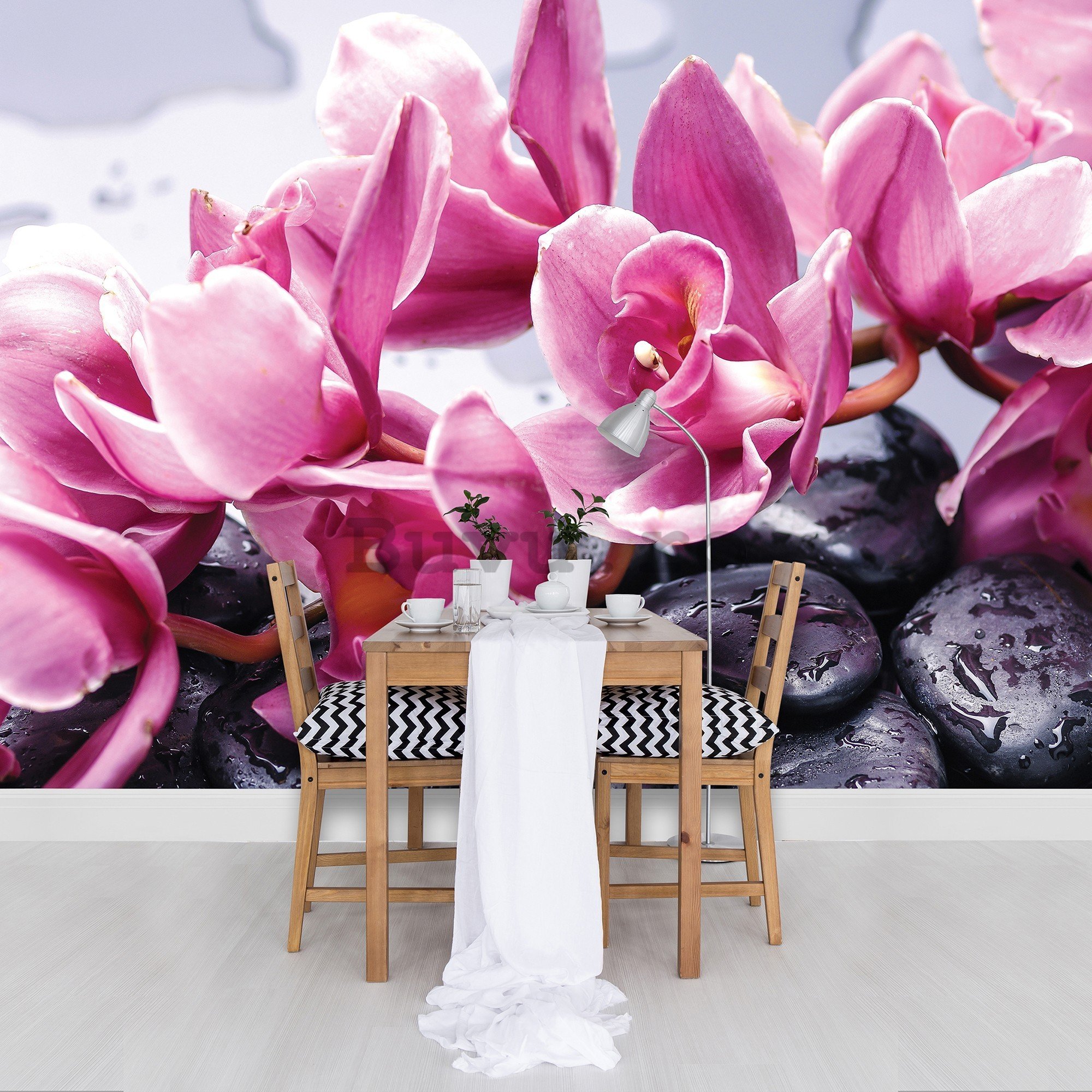 Fototapet vlies: Pietre balneare și orhideea roz - 416x254 cm