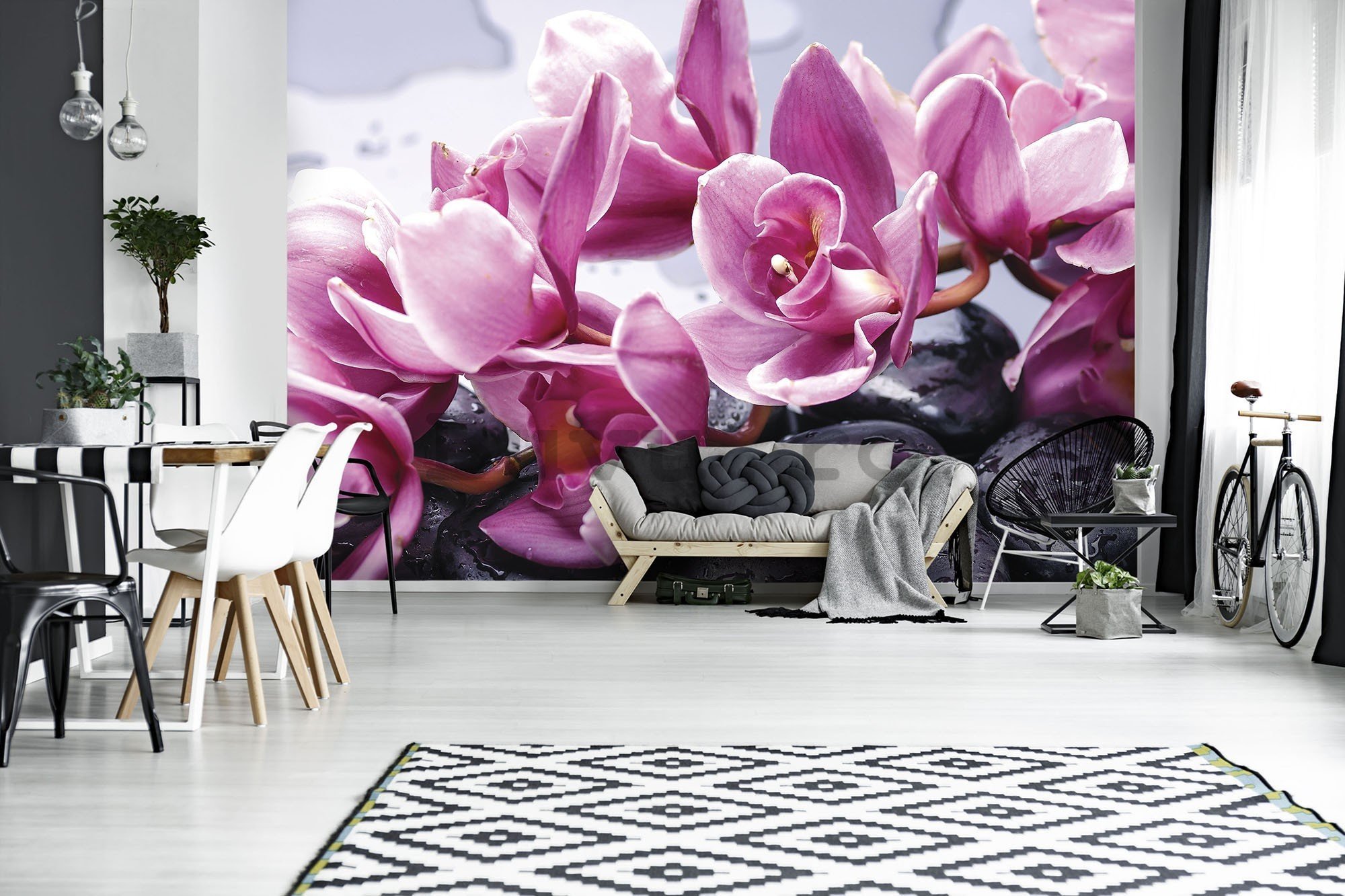 Fototapet vlies: Pietre balneare și orhideea roz - 416x254 cm