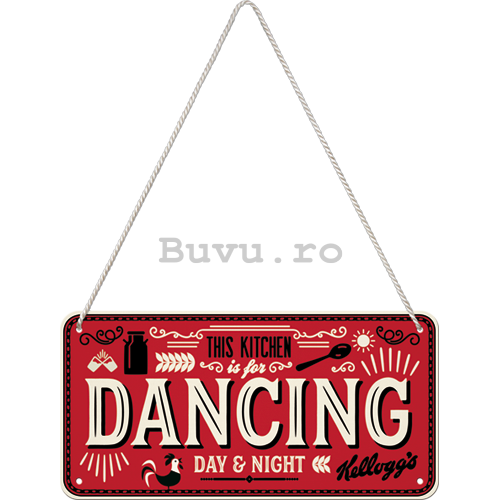 Placa metalica cu snur: This Kitchen is for Dancing - 10x20 cm