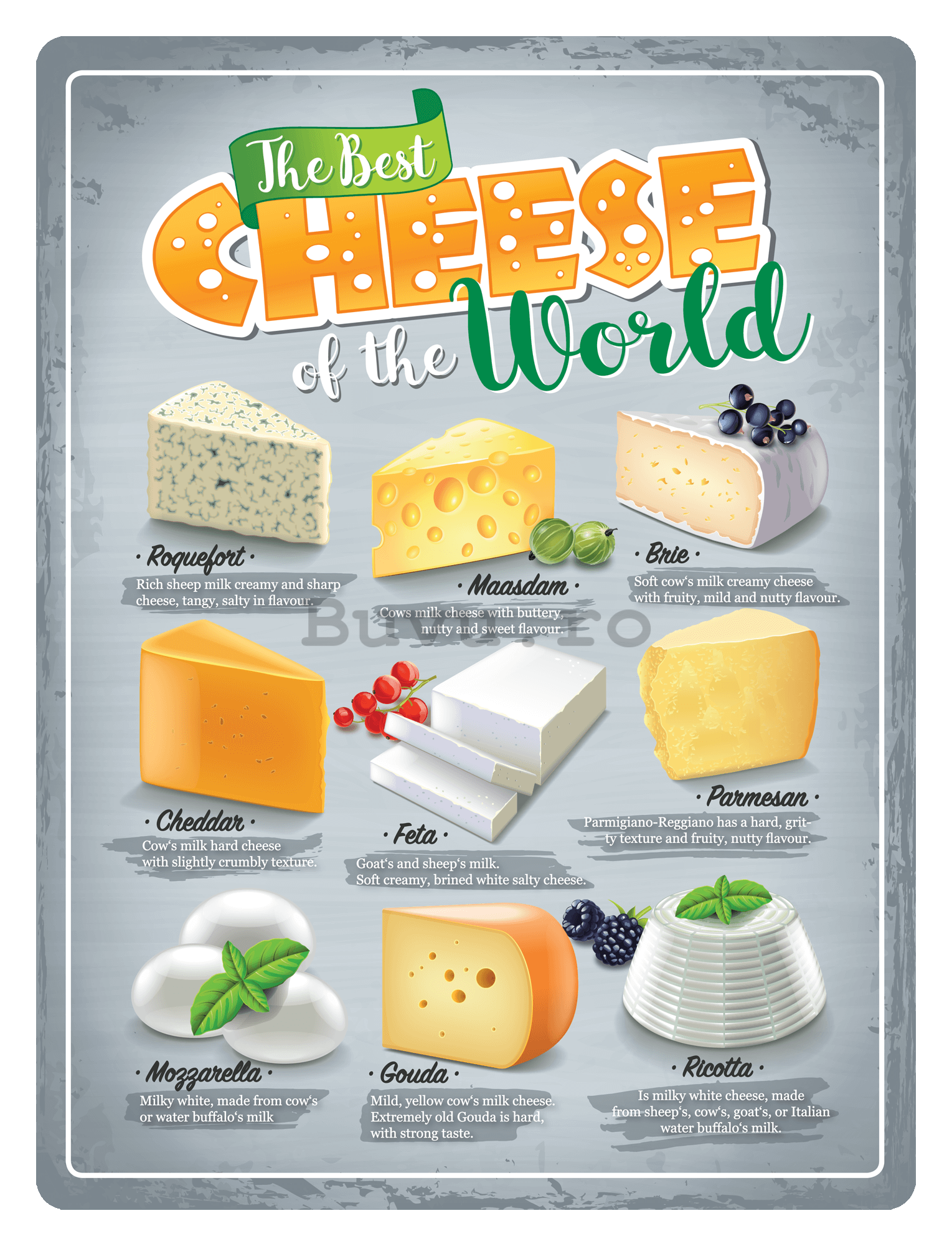 Placă metalică: The Best Cheese of the World - 30x40 cm