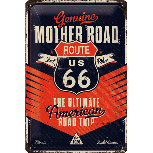 Placă metalică: Route 66 (The Ultimate Road Trip) - 20x30 cm