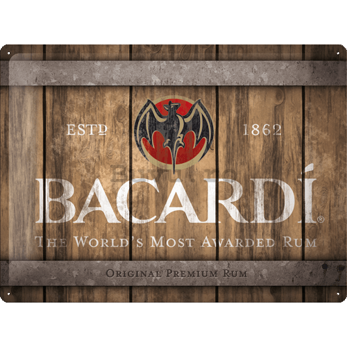 Placă metalică: Bacardi (Wood Barrel Logo) - 40x30 cm