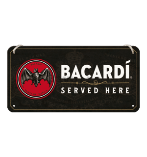 Placa metalica cu snur: Bacardi Served Here- 20x10 cm