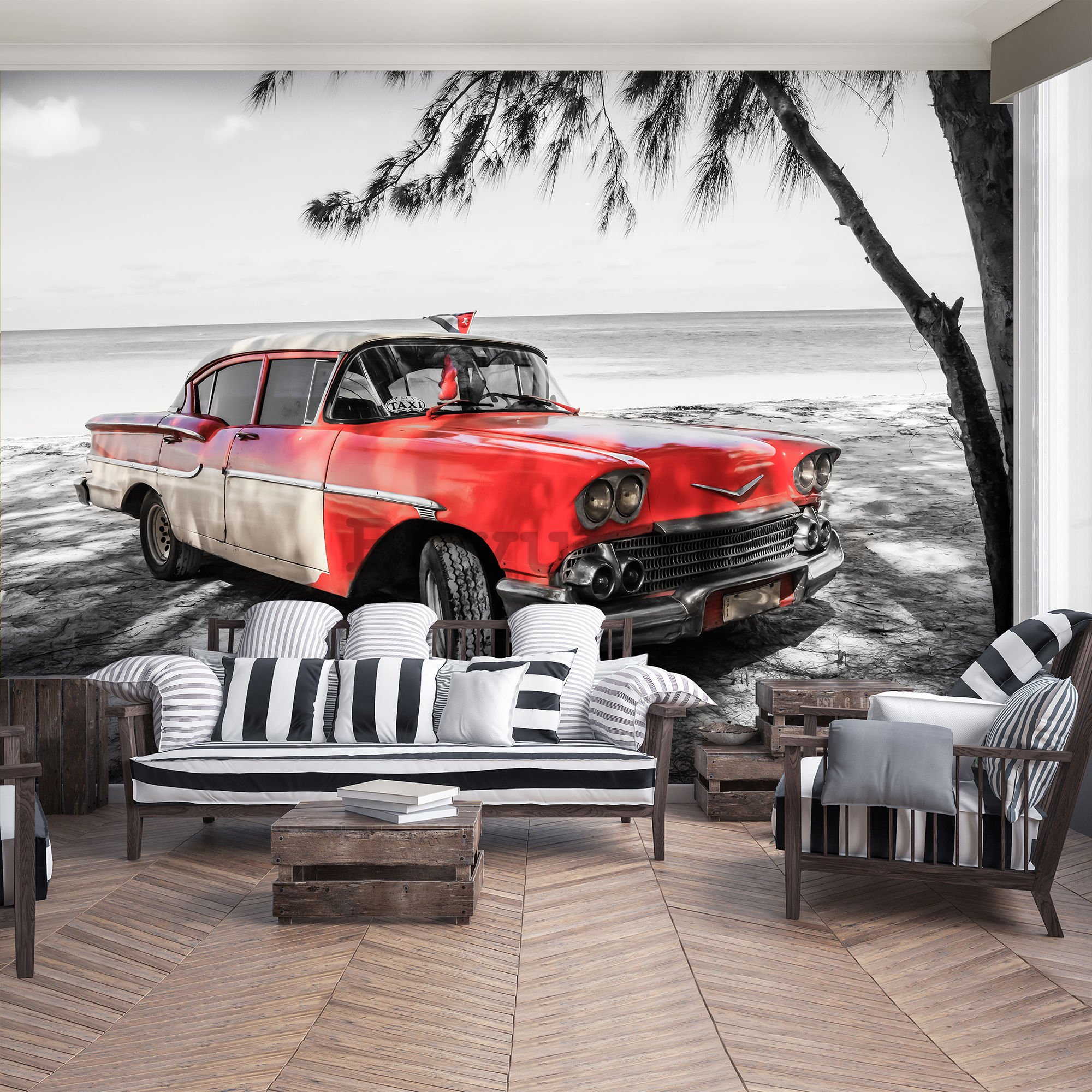 Fototapet vlies: Cuba roșie mașină lângă mare - 254x368 cm