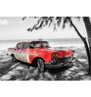 Fototapet vlies: Cuba roșie mașină lângă mare - 184x254 cm