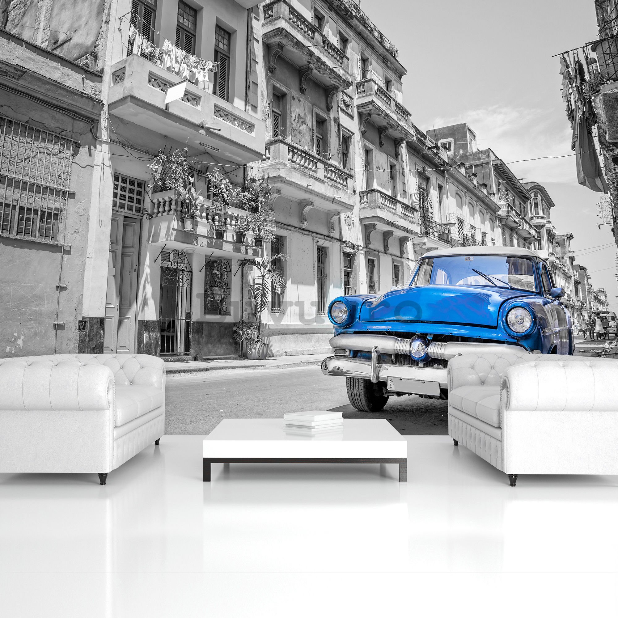 Fototapet vlies: Mașină albastră Havana - 416x254 cm
