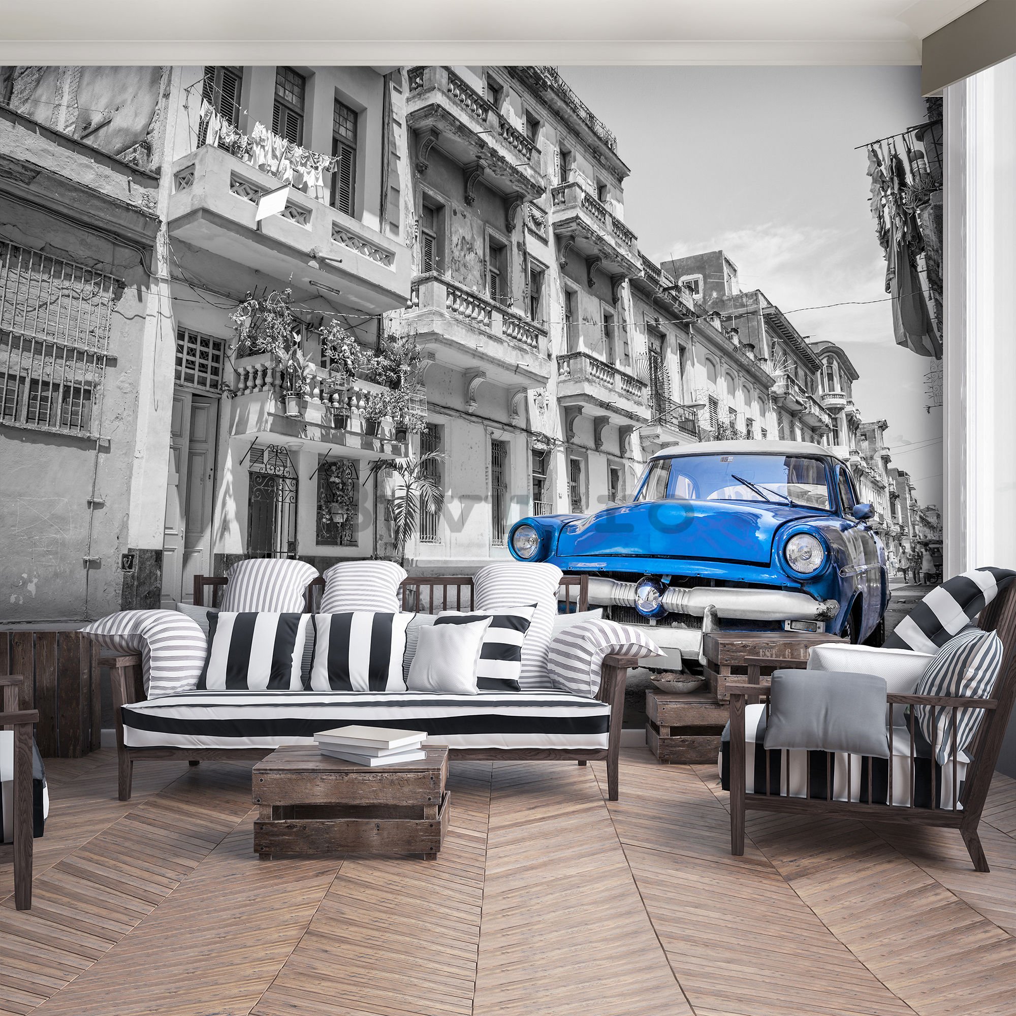 Fototapet vlies: Mașină albastră Havana - 416x254 cm