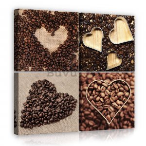 Tablou canvas: Cafea pentru inimă - set 4 buc 25x25cm