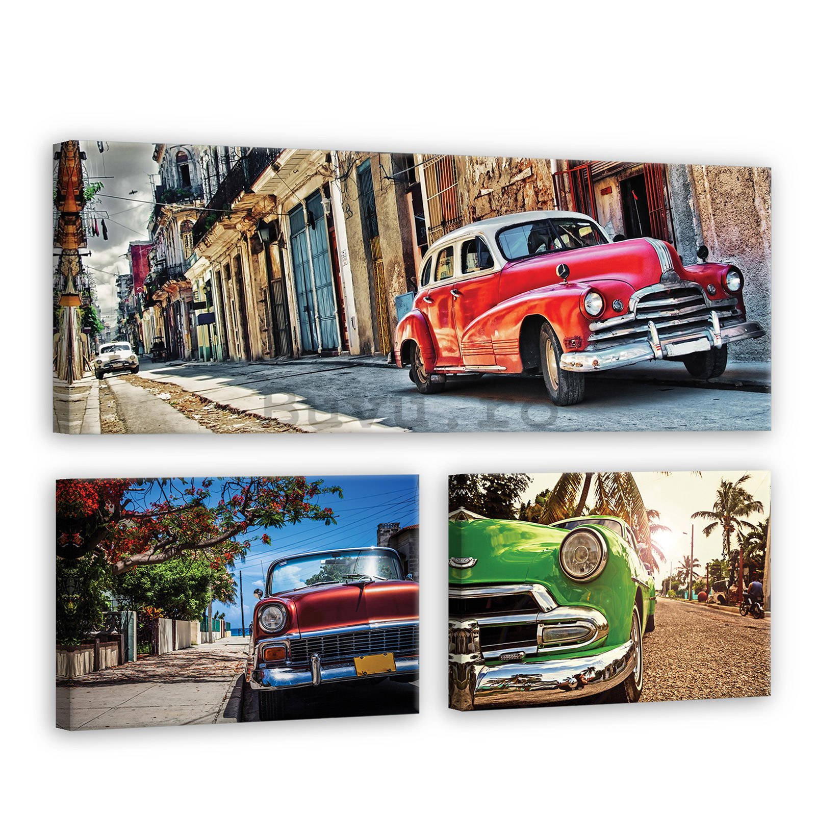 Tablou canvas: Mașini Havana - set 1 buc 80x30 cm și 2 buc 37,5x24,8 cm