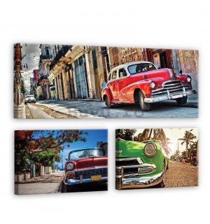 Tablou canvas: Mașini Havana - set 1 buc 80x30 cm și 2 buc 37,5x24,8 cm