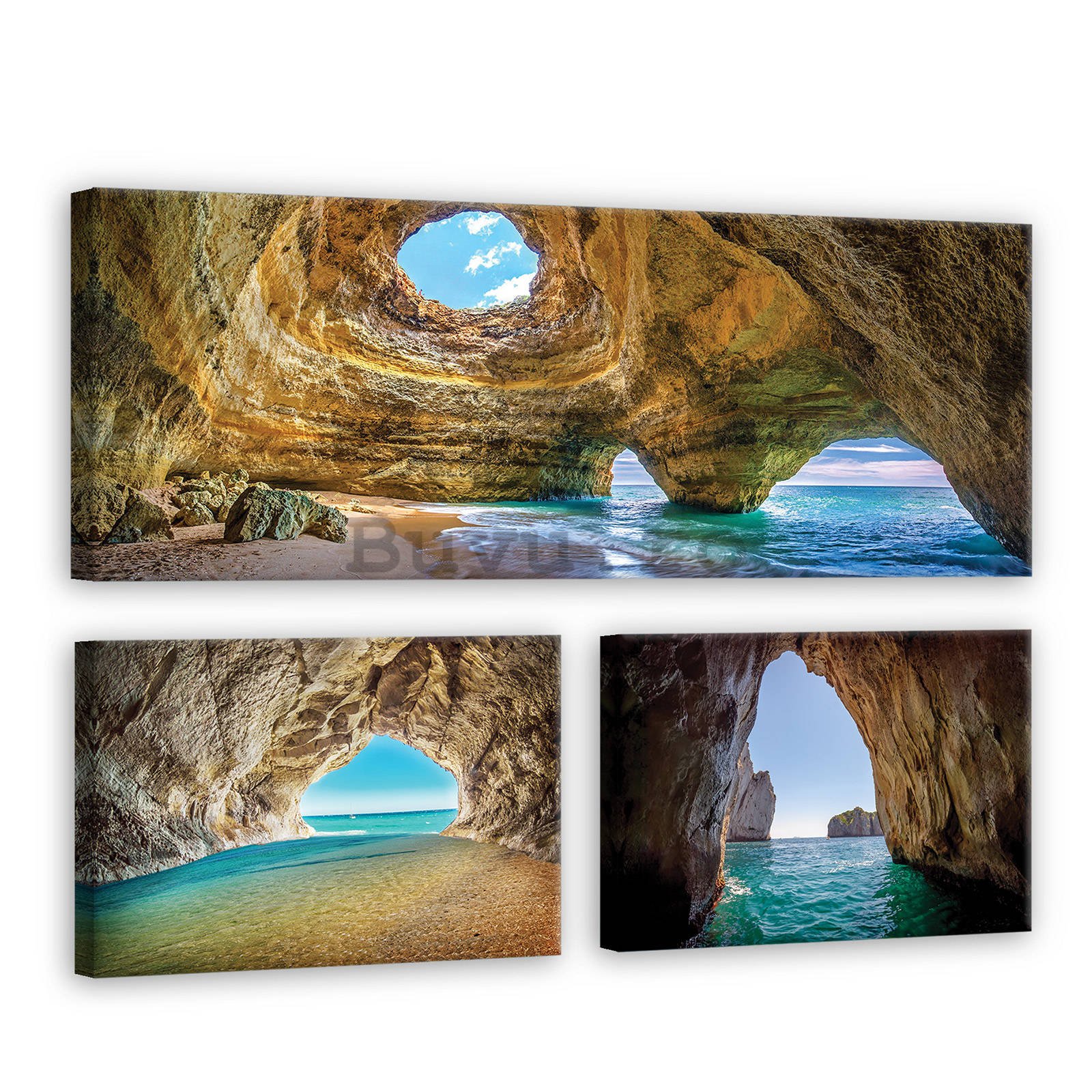 Tablou canvas: Peștera mării - set 1 buc 80x30 cm și 2 buc 37,5x24,8 cm