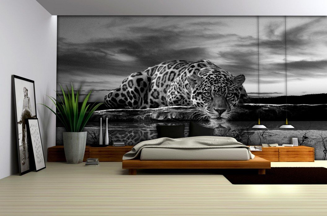 Fototapet vlies: Jaguar (alb-negru) - 254x368 cm