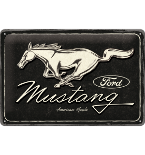Placă metalică: Ford Mustang (Horse Logo Black) - 30x20 cm