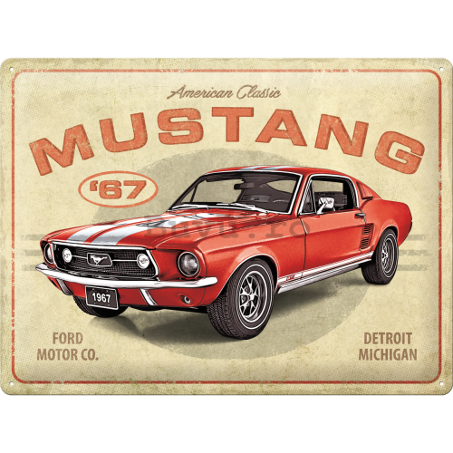 Placă metalică: Ford Mustang GT 1967 Red - 40x30 cm