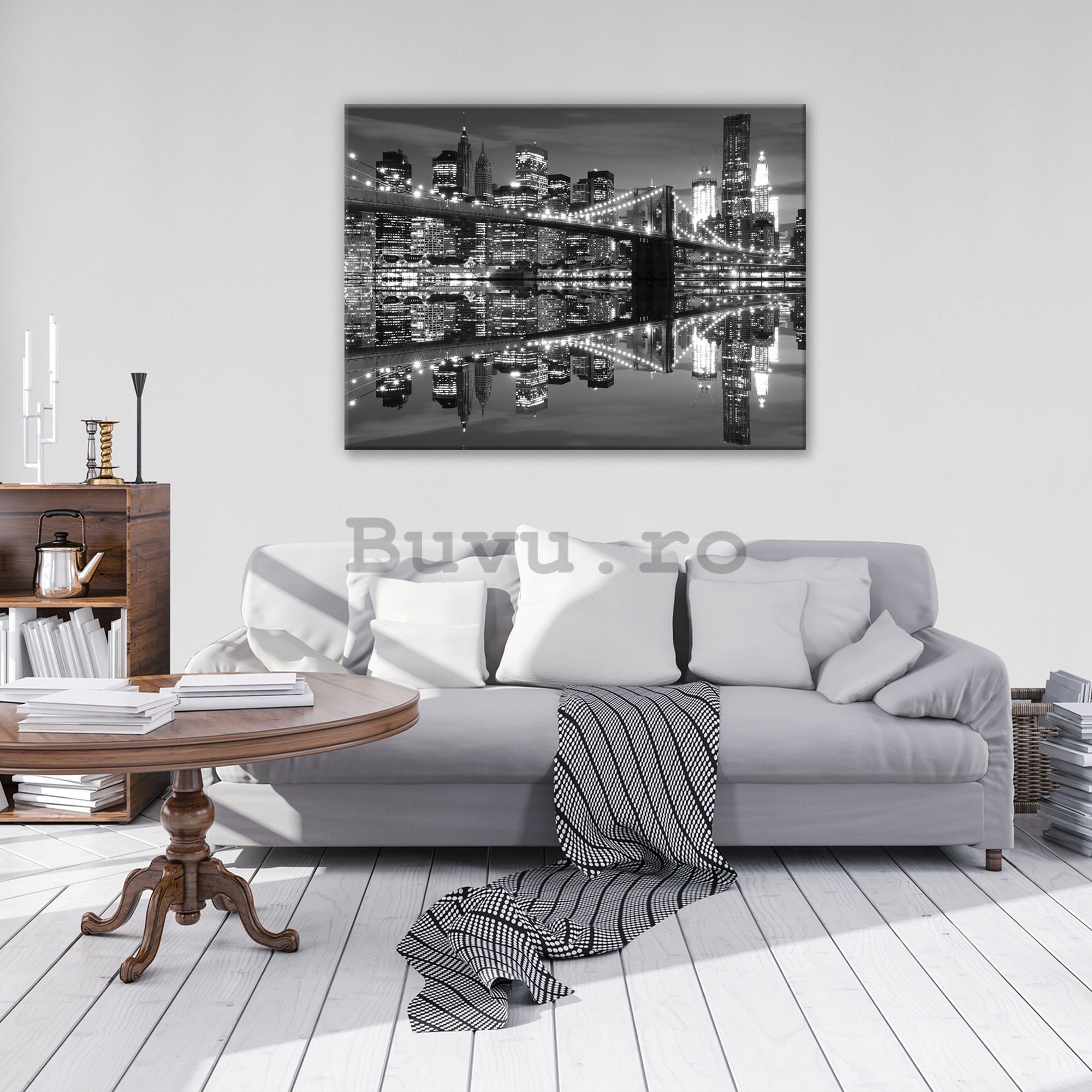 Tablou canvas: Brooklyn Bridge alb-negru (3) - 80x60 cm