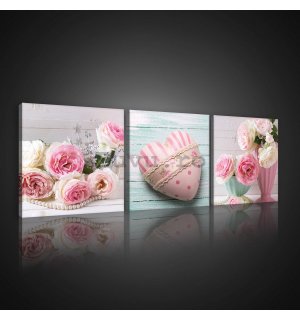 Tablou canvas: Trandafiri și inimi - set 3 buc 25x25cm