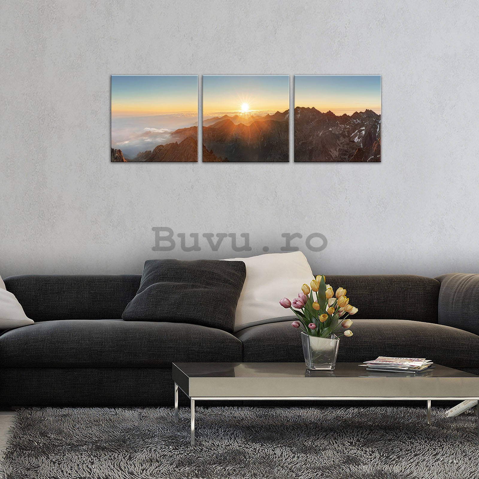 Tablou canvas: Apus de soare în munți - set 3 buc 25x25cm
