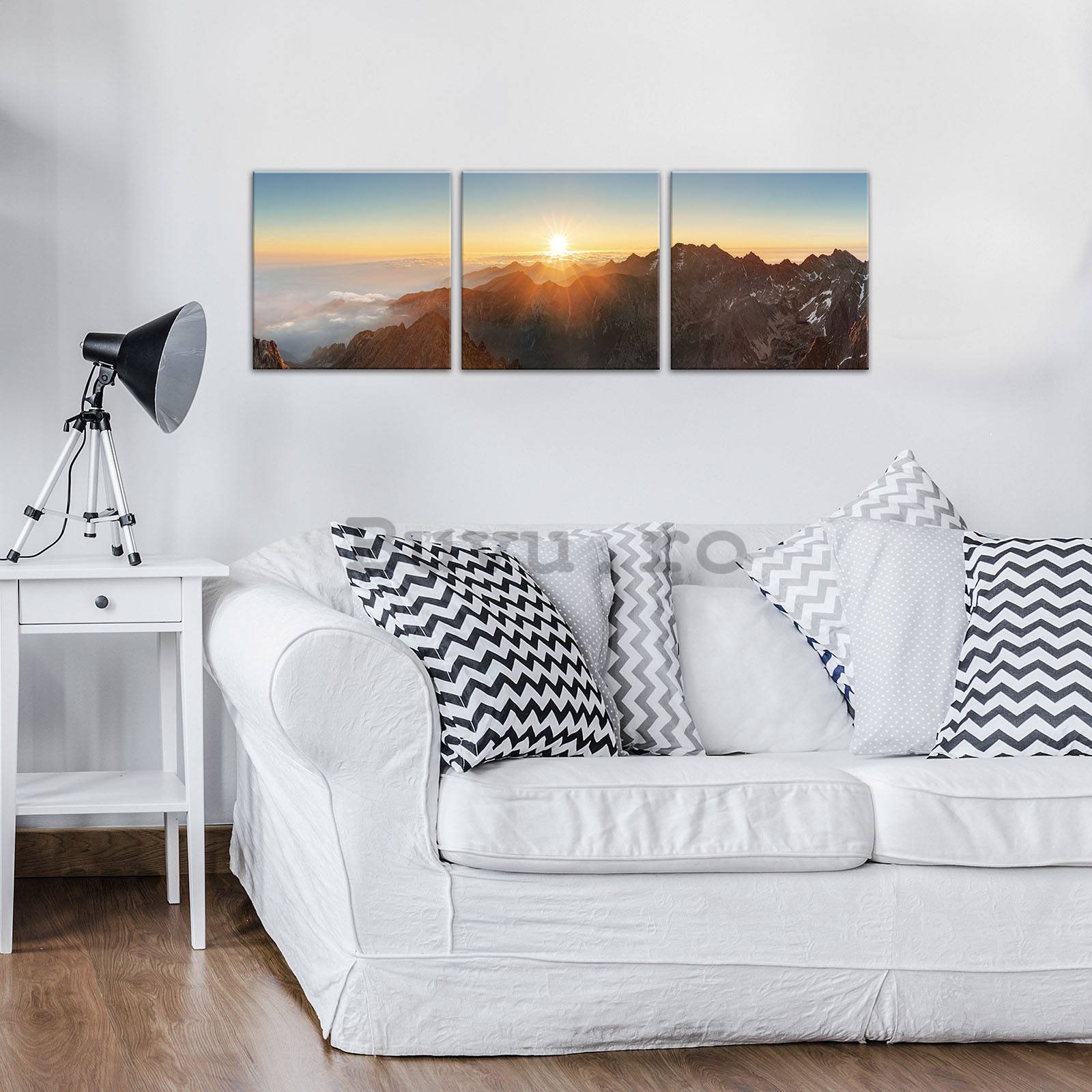 Tablou canvas: Apus de soare în munți - set 3 buc 25x25cm