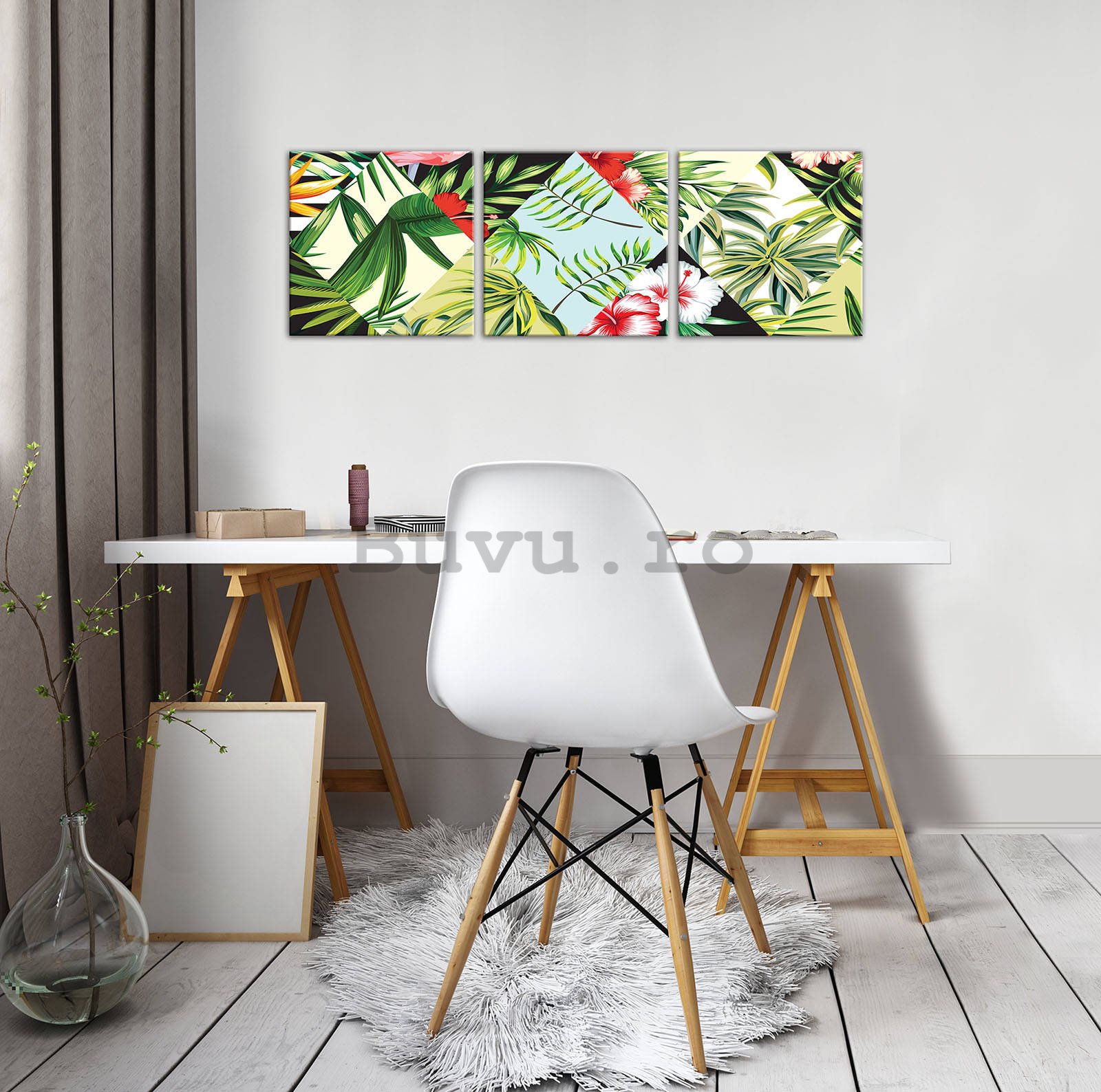 Tablou canvas: Flora tropicală pictată (1) - set 3 buc 25x25cm