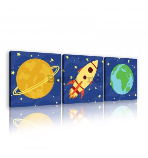 Tablou canvas: Planete și rachete - set 3 buc 25x25cm