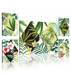 Tablou canvas: Flora tropicală pictată (3) - set 1 buc 70x50 cm și 4 buc 32,4x22,8 cm