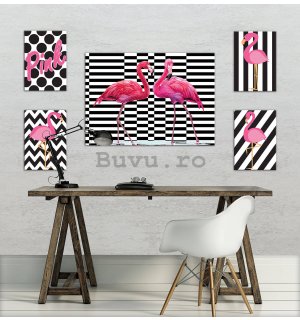 Tablou canvas: Flamingo roz - set 1 buc 70x50 cm și 4 buc 32,4x22,8 cm