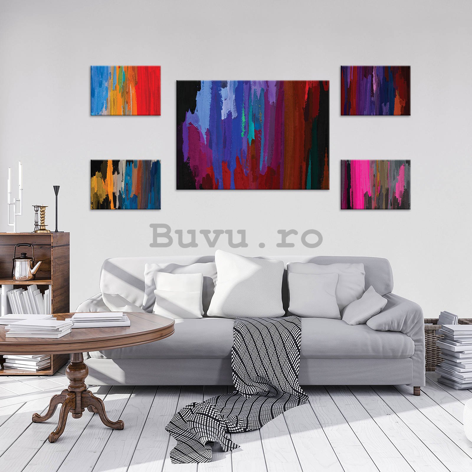 Tablou canvas: Lovituri de perie - set 1 buc 70x50 cm și 4 buc 32,4x22,8 cm