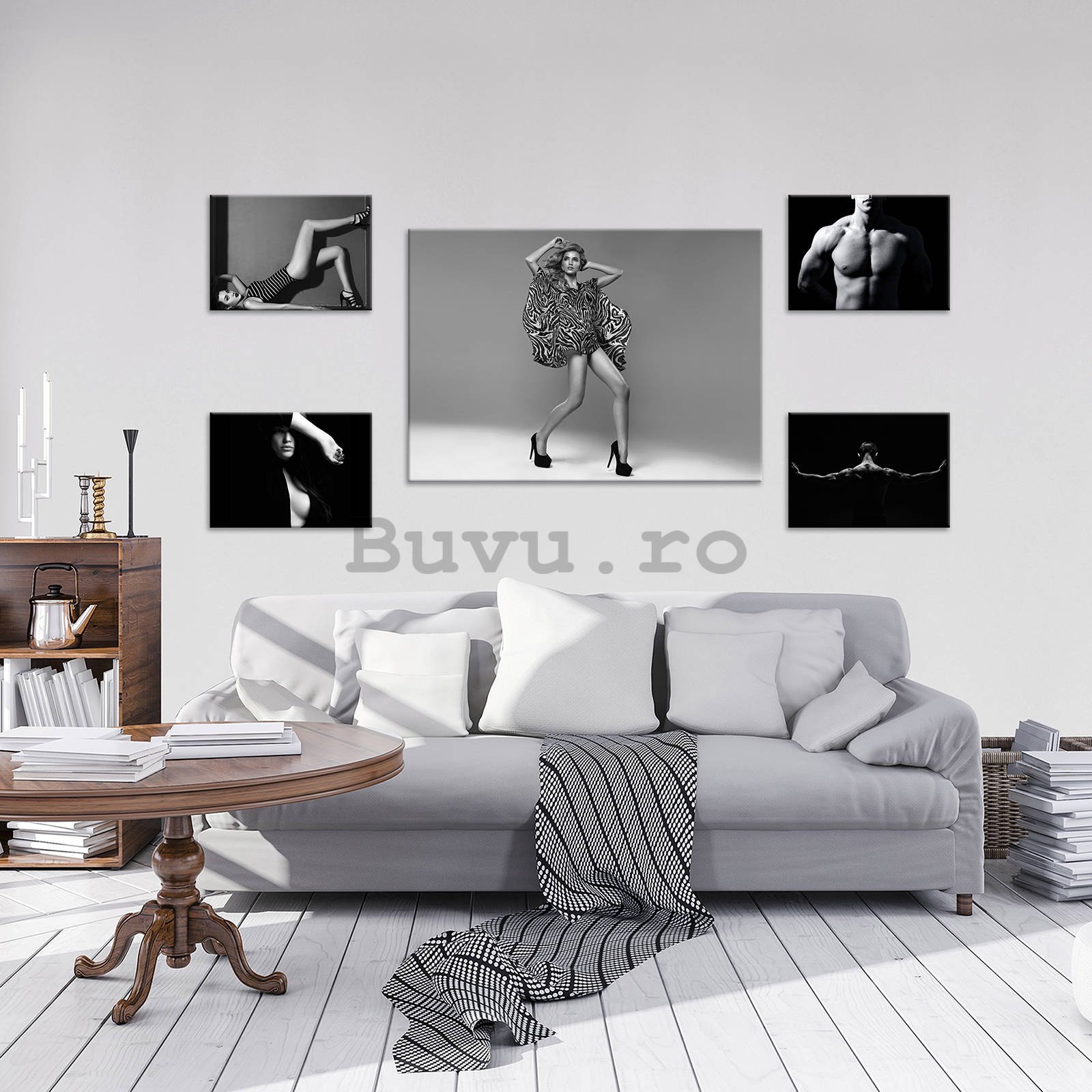 Tablou canvas: Poze alb-negru (1) - set 1 buc 70x50 cm și 4 buc 32,4x22,8 cm