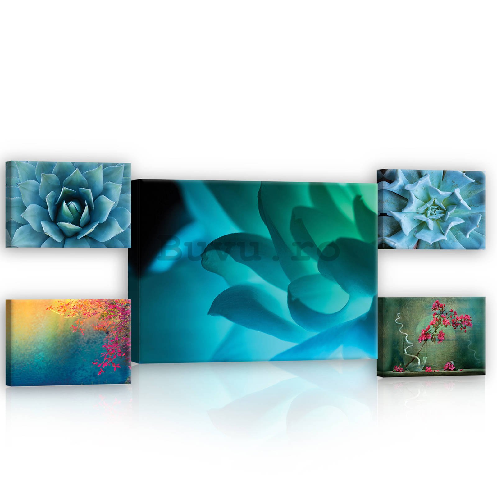 Tablou canvas: Detalii florale viu colorate - set 1 buc 70x50 cm și 4 buc 32,4x22,8 cm