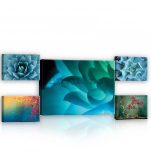 Tablou canvas: Detalii florale viu colorate - set 1 buc 70x50 cm și 4 buc 32,4x22,8 cm
