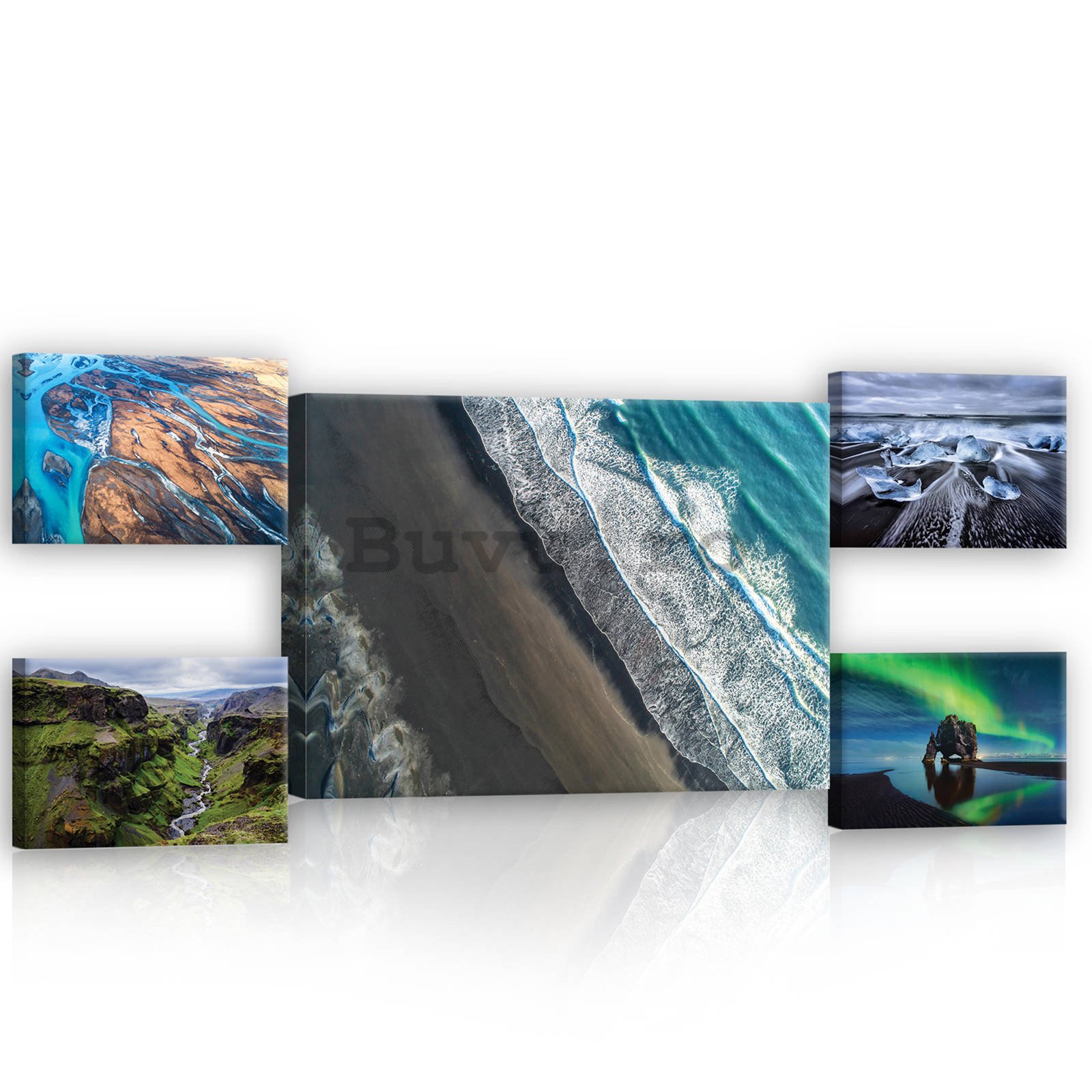 Tablou canvas: Vizualizări multicolore (1) - set 1 buc 70x50 cm și 4 buc 32,4x22,8 cm