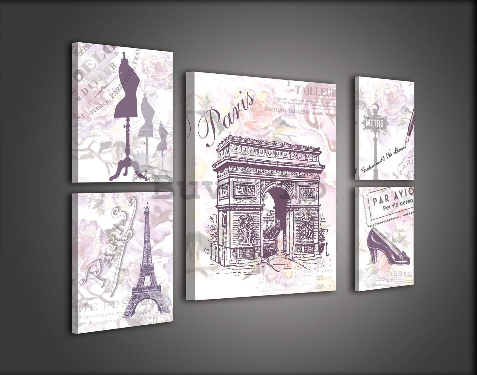 Tablou canvas: Repere ale Parisului (2) - set 1 buc 50x70 cm și 4 buc 32,4x22,8 cm
