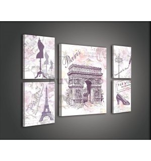 Tablou canvas: Repere ale Parisului (2) - set 1 buc 50x70 cm și 4 buc 32,4x22,8 cm