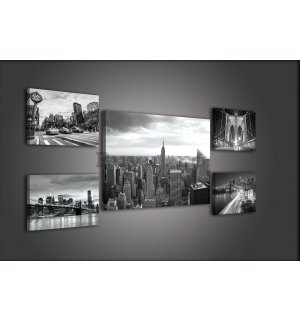 Tablou canvas: Alb-negru New York (1) - set 1 buc 70x50 cm și 4 buc 32,4x22,8 cm