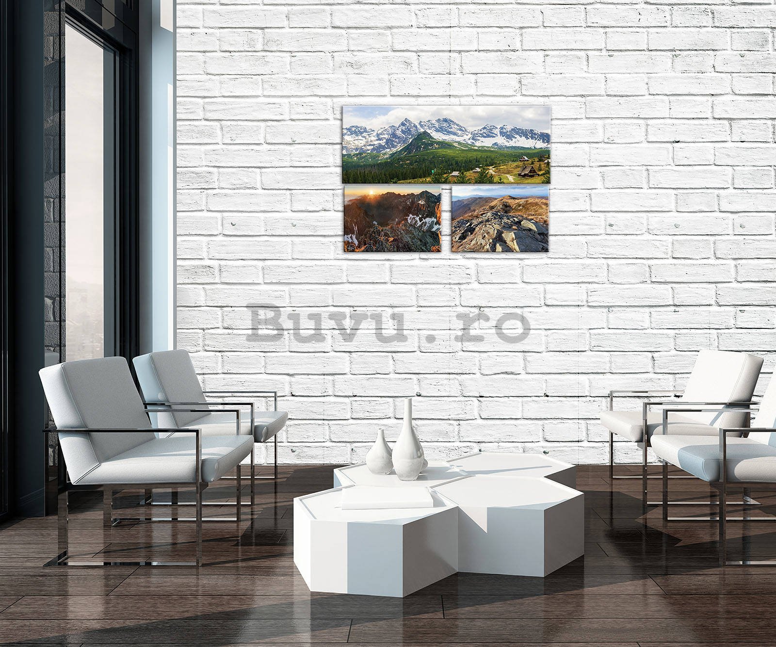 Tablou canvas: Vedere la munte (2) - set 1 buc 80x30 cm și 2 buc 37,5x24,8 cm